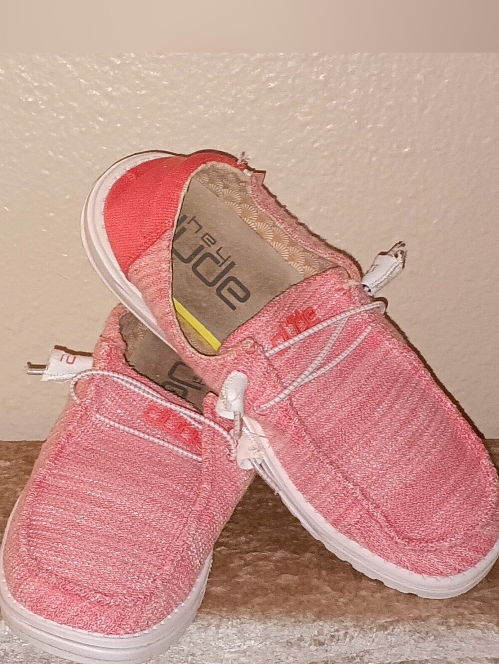 Hey Dude Coral-Pink Knit Slip-On Sneakers